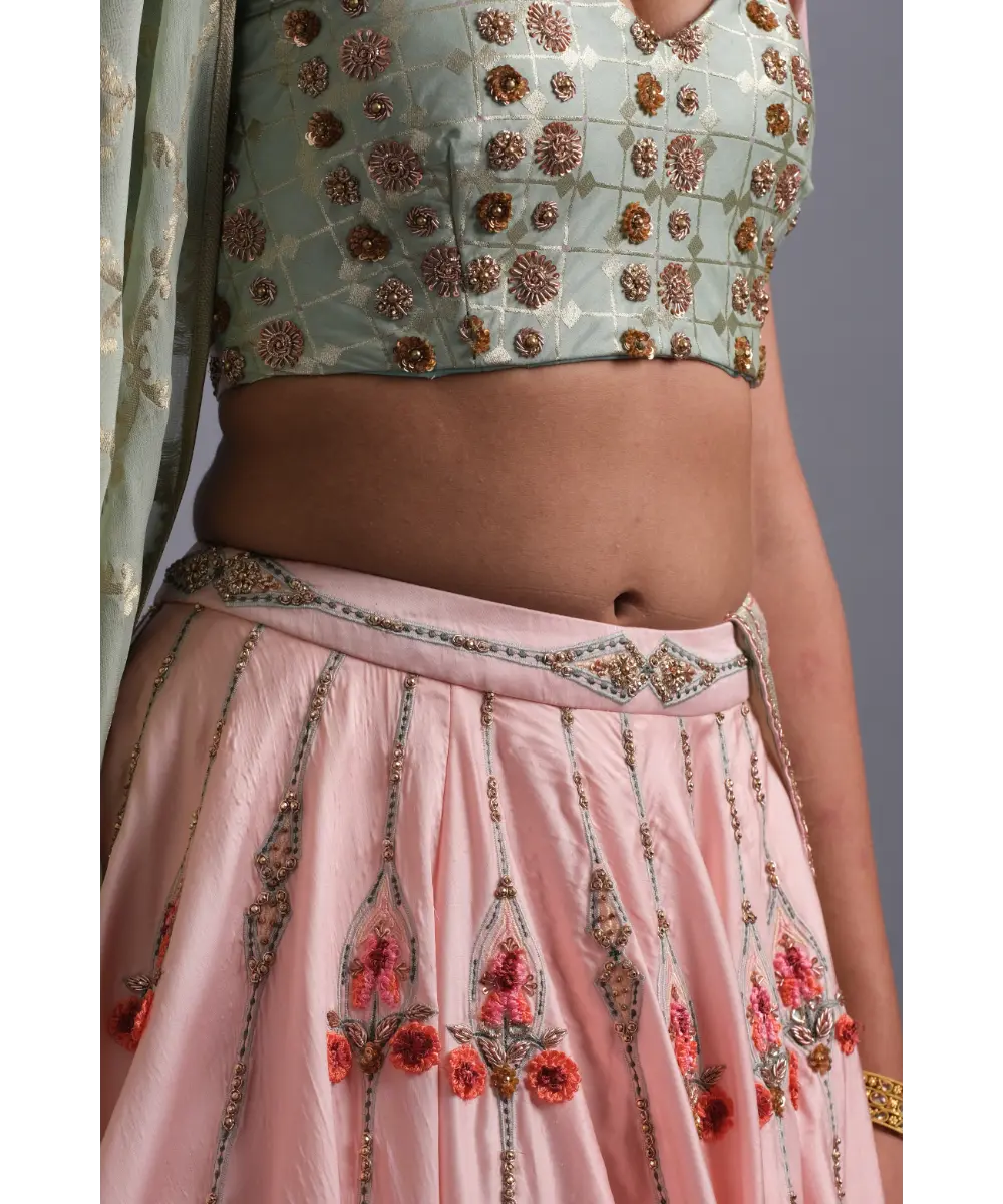 AASTHA SOOD - Sea foam green Banarasi Blouse Embroidered